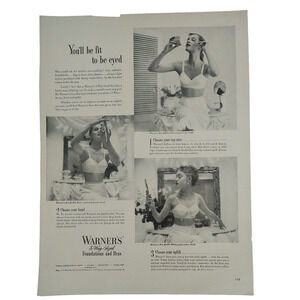 1950 Warners Foundations Bra‎ Vtg Magazine Print Ad Fit to Be Eyed Vanity Scene